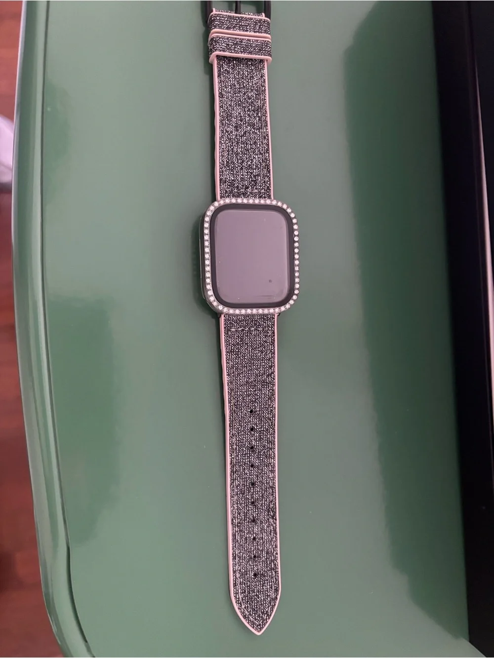 Apple Watch with Fabric Band with Rhinestone Bezel - Gray and Pink